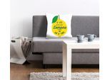 Dekokissen QUEENCE "Lemons", gelb (gelb, bedruckt), B:40cm L:40cm, Polyester, Dekokissen_Sitzkissen_Kissenhüllen, mit einer Zitrone
