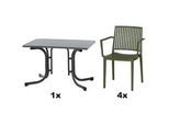 Siena Garden Gartengarnitur , Grün , Metall, Kunststoff, Holzwerkstoff , 5-teilig , 70x80x110 cm , Tisch klappbar, UV-beständig, wetterbeständig, Stühle stapelbar , Gartenmöbel, Gartengarnituren
