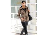 Fleecejacke CLASSIC BASICS, Damen, Gr. 42, gelb (camel, schwarz, bedruckt), 100% Polyester, animal-print, gemustert, Jacken Fleecejacke