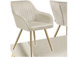 tectake® Esszimmerstuhl, gepolstert, in Samtoptik, gesteppt, schlanke, goldene Stahlbeine, 58 x 62 x 82 cm
