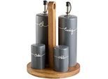 Homeware Profession. Menage-Set , Grau , Holz, Metall, Kunststoff, Keramik , 5-teilig , Akazie , vollmassiv , Lfgb , Geschirr, Tischkultur & Serviergeschirr, Essigspender & Ölspender