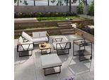Loungegarnitur Loretta Creme Metall/Holz/Outdoorstoff