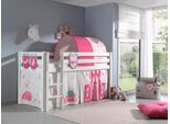 Vipack Hochbett »Pino, Spielbett massiv Kiefer, stabil gebaut, 3 Korpusfarben zur Wahl«, (inkl. Rolllattenrost, Leiter und Absturzschutz, mit oder ohne Rutsche), Textil-Set "Princess", inkl. Vorhang, mit oder ohne Tunnel