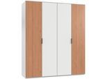 Drehtürenschrank WIMEX "Tunis", weiß (weiß, außentüren akustiklamellen nachbildung artisan eiche nachbildung), B:180cm H:210cm T:58cm, Holzwerkstoff, Schränke, Drehtürenschrank, inklusive Kranzleiste, Türen in Lamellen Optik