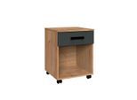 Rollcontainer WIMEX "Liverpool, Schreibtischcontainer Made in Germany", braun (plankeneiche, graphitfarben), B:46cm H:59cm T:45cm, Rollwagen, Rollcontainer, 1 Schublade und 1 offenes Fach, 46/45/59cm, Serie im Industrial Design