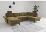 Wohnlandschaft HOME AFFAIRE "Rochelle", grün (olive), B:314cm H:93cm T:195cm, 100% Polyester, Sofas, Wohnlandschaft, wahlweise mit Bettfunktion, Bettkasten und Armteilverstellung