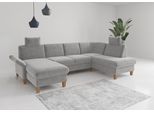 Wohnlandschaft HOME AFFAIRE "Rochelle, U-Form", grau (hellgrau), B:314cm H:90cm T:195cm, 100% Polyester, Sofas, Wohnlandschaft, optional mit Armteilverstellung, mit Bettfunktion & Bettkasten
