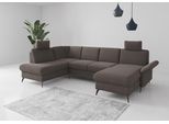 Wohnlandschaft HOME AFFAIRE "Rochelle", grau (fango), B:314cm H:93cm T:195cm, 100% Polyester, Sofas, Wohnlandschaft, wahlweise mit Bettfunktion, Bettkasten und Armteilverstellung