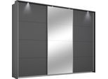 Schwebetürenschrank RAUCH "Kleiderschrank Schrank Garderobe Wäscheschrank TOMA mit Passepartout", grau (graumetallic), B:278cm H:233cm T:64cm, Holzwerkstoff, Schränke, Schwebetürenschrank, inkl. Regaleinsatz sowie zusätzlichen Einlegeböden MADE IN GERMANY