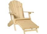 Outsunny Adirondack-Gartenstuhl mit Fußstütze, klappbar Gartenliege, Outdoor, Gartenmöbel, Kiefernholz, Natur, 78 x 140 x 94 cm , Naturfarben , Holz , 140x94x78 cm , Gartenmöbel, Gartenstühle, Gartenstühle