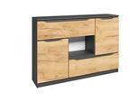 Vicco Kommode Ruben Goldkraft Eiche 120 x 84 cm mit Schubladen , Eiche Wotan, Anthrazit , Holzwerkstoff , 7 Fächer , Rechteckig , 120x84x30 cm , Wohnzimmer, Kommoden & Sideboards, Kommoden