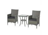 Outsunny Rattan Gartenmöbel Set mit Beistelltisch, Bistroset 3-tlg., Polyrattan + Stahl , Grau , Metall , Gartenmöbel, Gartengarnituren, Gartenmöbel-Sets