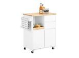 SoBuy Küchenwagen Weiß , Weiß, Naturfarben , Holzwerkstoff, Holz , 72x84x40 cm , Esszimmer, Servierwagen