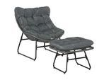 Outsunny Relaxsessel mit Fußhocker Kissen Stahl Polyester Grau 69 x 76 x 70 cm , Kunststoff , 76x70x69 cm , Gartenmöbel, Gartenstühle, Gartenstühle