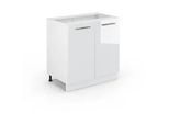 Vicco Spülenunterschrank Fame-Line Weiß Hochglanz 80 cm mit Regal, ohne Ap , Weiß Hochglanz, Weiß , Holzwerkstoff , 2 Fächer , Rechteckig , 80x82x51.6 cm , Küchen, Küchenmöbel, Küchenschränke, Küchenunterschränke