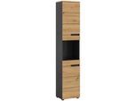 Mid.you Hochschrank , Dunkelgrau, Eiche Artisan , Holzwerkstoff , 2 Fächer , 38x193x34 cm , FSC Mix , stehend , Badezimmer, Badmöbel, Hochschränke