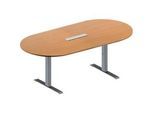 Schäfer Shop Genius Konferenztisch MODENA FLEX, 6-fach Anschluss, Oval, T-Fuss Rechteckrohr, B 2000 x T 1000 x H 650-850 mm, Buche/weissalu