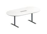 Schäfer Shop Genius Konferenztisch MODENA FLEX, 6-fach Anschluss, Oval, T-Fuss Rundrohr, B 2000 x T 1000 x H 650-850 mm, weiss/weissalu