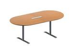 Schäfer Shop Genius Konferenztisch MODENA FLEX, 6-fach Anschluss, Oval, T-Fuss Rundrohr, B 2000 x T 1000 x H 650-850 mm, Buche/weissalu