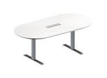 Schäfer Shop Genius Konferenztisch MODENA FLEX, 6-fach Anschluss, Oval, T-Fuss Rechteckrohr, B 2000 x T 1000 x H 650-850 mm, weiss/weissalu