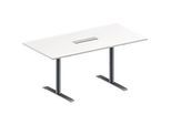 Schäfer Shop Genius Konferenztisch MODENA FLEX, 6-fach Anschluss, Rechteck, T-Fuss Rundrohr, B 1600 x T 800 x H 650-850 mm, weiss/weissalu