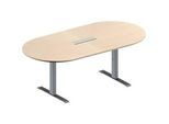 Schäfer Shop Genius Konferenztisch MODENA FLEX, 6-fach Anschluss, Oval, T-Fuss Rechteckrohr, B 2000 x T 1000 x H 650-850 mm, Ahorn/weissalu