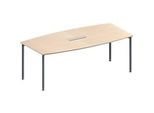 Schäfer Shop Genius Konferenztisch MODENA FLEX, 6-fach Tischanschlussfeld, Boot, 4-Fuss Rundrohr, B 2000 x H 720-840 mm, Ahorn/weissaluminium RAL 9006