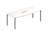 Schäfer Shop Genius Konferenztisch MODENA FLEX, 6-fach Tischanschlussfeld, Boot, 4-Fuss Quadratrohr, B 2000 x H 720-840 mm, weiss/weissaluminium