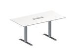 Schäfer Shop Genius Konferenztisch MODENA FLEX, 6-fach Anschluss, Rechteck, T-Fuss Rechteckrohr, B 1600 x T 800 x H 650-850 mm, weiss/weissalu