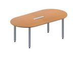 Schäfer Shop Genius Konferenztisch MODENA FLEX, 6-fach Anschluss, Oval, 4-Fuss Quadratrohr, B 2000 x T 1000 x H 720-840 mm, Buche/weissalu