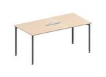 Schäfer Shop Genius Konferenztisch, 6-fach Tischanschlussfeld, Rechteck, 4-Fuss Rundrohr, B 1600 x T 800 x H 720-840 mm, Ahorn/weissaluminium RAL 9006