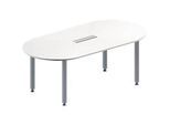 Schäfer Shop Genius Konferenztisch MODENA FLEX, 6-fach Anschluss, Oval, 4-Fuss Quadratrohr, B 2000 x T 1000 x H 720-840 mm, weiss/weissalu