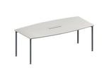 Schäfer Shop Genius Konferenztisch MODENA FLEX, 6-fach Anschluss, Boot, 4-Fuss Rundrohr, B 2000 x H 720-840 mm, lichtgrau/weissalu