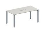 Schäfer Shop Genius Konferenztisch MODENA FLEX, 6-fach Anschluss, Rechteck, 4-Fuss Quadratrohr, B 1600 x T 800 x H 720-840 mm, lichtgrau/weissalu