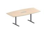 Schäfer Shop Genius Konferenztisch MODENA FLEX, mit Tischanschlussfeld, Boot, T-Fuss Rundrohr, B 2000 x H 650-850 mm, Ahorn/weissaluminium RAL 9006