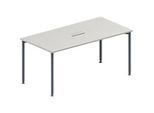 Schäfer Shop Genius Konferenztisch, 3-fach Anschluss, Rechteck, 4-Fuss Rundrohr, B 1600 x T 800 x H 720-840 mm, lichtgrau/weissalu
