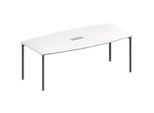Schäfer Shop Genius Konferenztisch MODENA FLEX, 3-fach Tischanschlussfeld, Boot, 4-Fuss Rundrohr, B 2000 x H 720-840 mm, weiss/weissaluminium RAL 9006