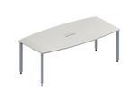 Schäfer Shop Genius Konferenztisch MODENA FLEX, 3-fach Tischanschlussfeld, Boot, 4-Fuss Quadratrohr, B 2000 x H 720-840 mm, lichtgrau/weissaluminium