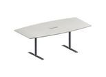 Schäfer Shop Genius Konferenztisch MODENA FLEX, 3-fach Anschluss, Boot, T-Fuss Rundrohr, B 2000 x H 650-850 mm, lichtgrau/weissalu
