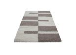 Designer Hochflor Teppich mit Karo- und Linienmuster, Flauschiger Langflor