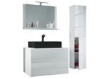 VCM 4-tlg. Waschplatz Waschtisch Waschbecken Unterschrank Breite 80 cm Badmöbel Set mit Schubladen Drehtüren Spiegel Lendas L