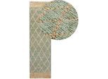 Teppich Jute grün / beige 80 x 300 cm geometrisches Muster Kurzflor TELLIKAYA