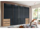 Schwebetürenschrank WIMEX "Level by fresh to go", grau (plankeneichefarben, grauglas), B:350cm H:236cm, Schränke, Schwebetürenschrank, mit Glastüren und Synchronöffnung