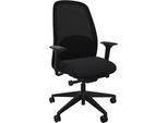 Bürostuhl Interstuhl HEJis3, Synchronmechanik, Armlehnen, FlexGrid-Lordosenstütze, Netzrücken, Flachsitz, schwarz/schwarz