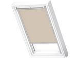 Verdunklungsrollo VELUX "DKL 4556S", beige (sandbeige, weiß), SK10, stufenlos positionierbar, Polyester, Rollos, Verdunklungsrollo, Stoff sandbeige mit weißen Führungsschienen & Griffleiste