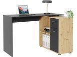 Eckschreibtisch FMD "AUGSBURG", schwarz (artisan eiche, schwarz), B:117cm H:73,5cm T:50cm, Tische, Schreibtisch/Sideboard m. Stauraum, beidseitig montierb., 117/148 cm