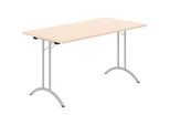 Schäfer Shop Select Klapptisch, Rechteck, Doppel-T-Fussgestell, Spezial-Klappbeschlag & Bodenausgleich, B 1400 x T 700 x H 720 mm, Ahorn-Dekor/alusilber