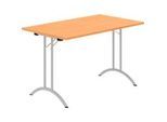 Schäfer Shop Select Klapptisch, Rechteck, Doppel-T-Fussgestell, Spezial-Klappbeschlag & Bodenausgleich, B 1200 x T 700 x H 720 mm, Buche-Dekor/alusilber