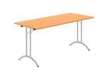 Schäfer Shop Select Klapptisch, Rechteck, Doppel-T-Fussgestell, Spezial-Klappbeschlag & Bodenausgleich, B 1600 x T 700 x H 720 mm, Buche-Dekor/alusilber