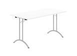 Schäfer Shop Select Klapptisch, Rechteck, Doppel-T-Fussgestell, Spezial-Klappbeschlag & Bodenausgleich, B 1400 x T 700 x H 720 mm, weiss/alusilber